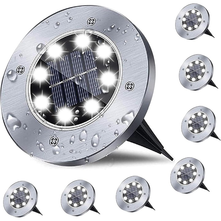 Соларни лампи за градина, 8 LED, водоустойчиви, комплект от 2 броя, за алеи, тераси, тревни площи