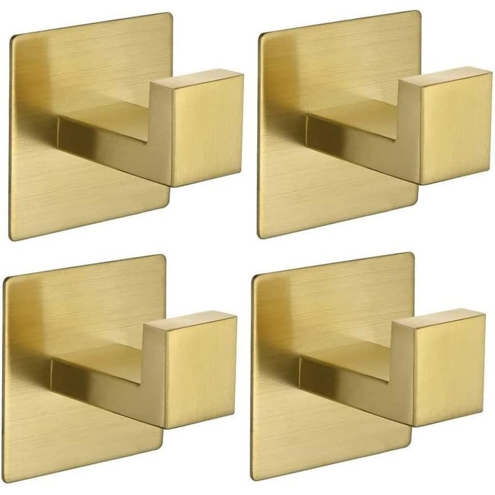 Set 4 suporturi autoadezive pentru prosoape, finisaj auriu, 6.5x5x5cm