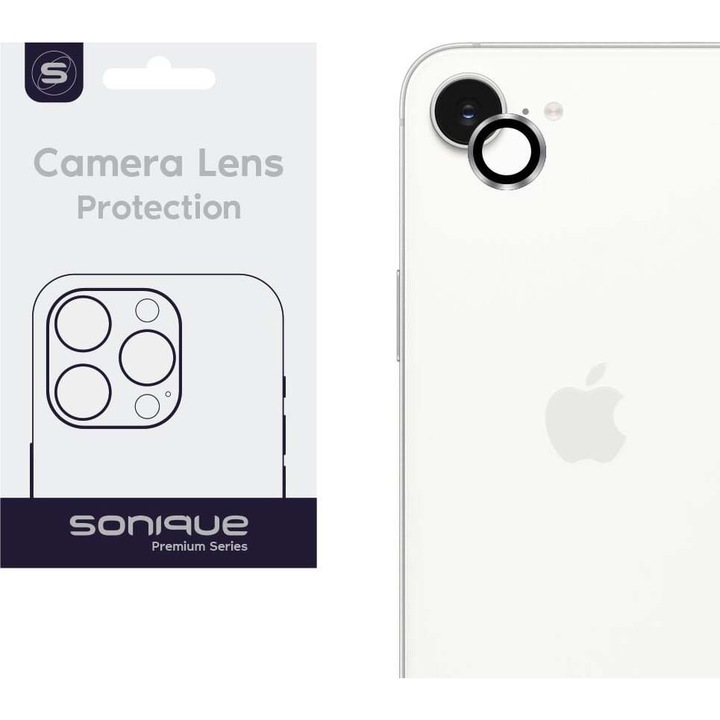Folii protectie Sonique pentru camera, 95% transparenta, antichoc, compatibil cu iPhone 16, culoare argintie
