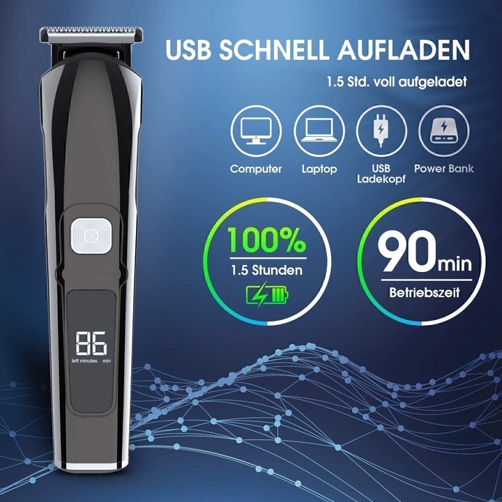 Aparat de ras electric, multifunctional, waterproof, 6 lame, 5 piepteni, set complet