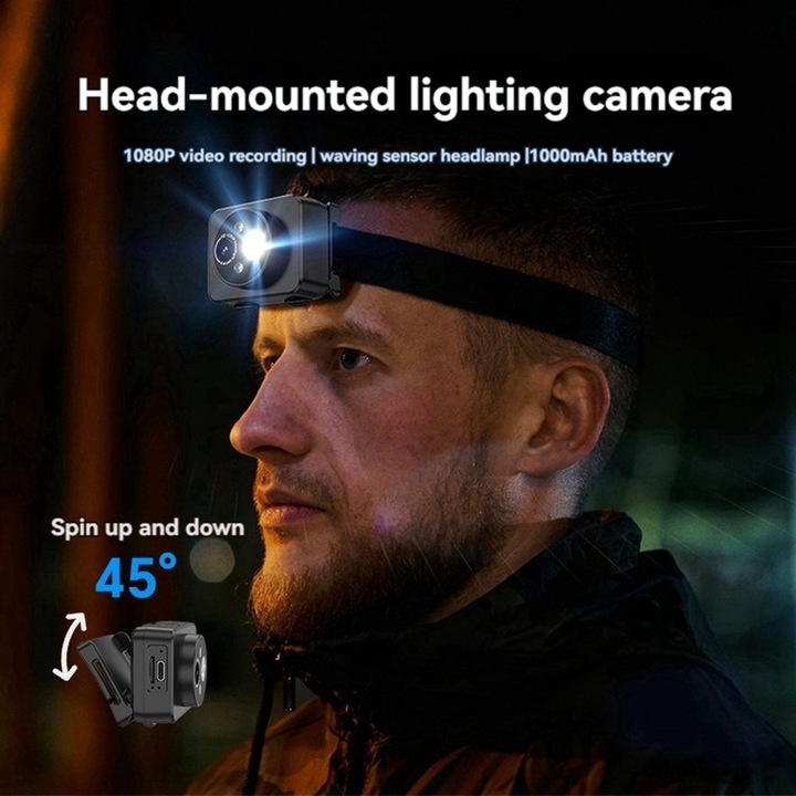 Camera video sport montata pe cap, 1920x1080, 2MP, 57.5x48x37mm, iluminare 5-10m, set complet