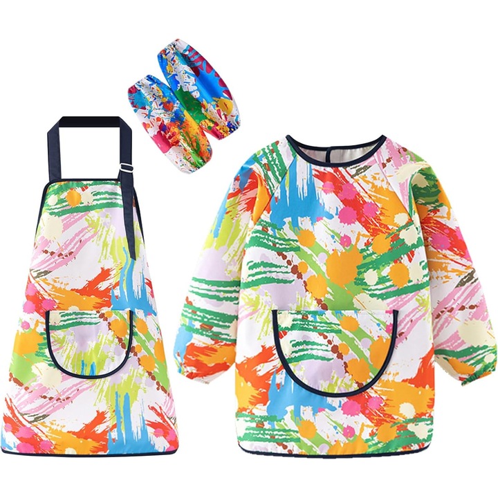 Seturi de sorturi de pictura pentru copii, impermeabile, 2 bucati, 6-10 ani, multicolor, 100x140cm