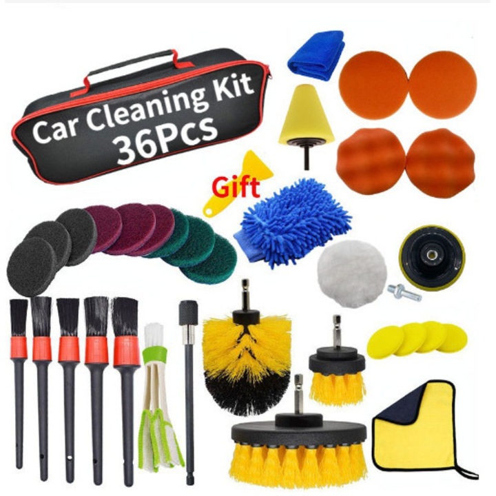 Set de 36 de perii pentru curatarea masinii, pentru curatare si lustruire, multicolor