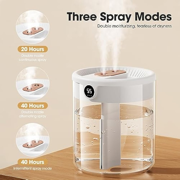 Umidificator cu forma de vulcan, 350ml, 3 viteze, control prin telecomanda, alb