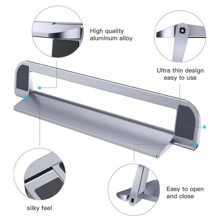 Suport laptop, ajustabil, aluminiu, 30x25cm
