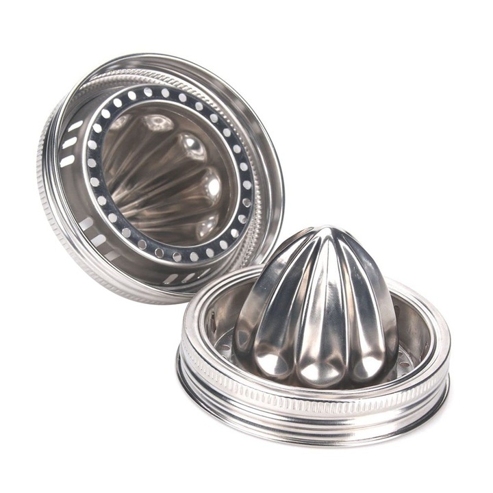 Set de capace pentru storcator de citrice din sticla si otel inoxidabil, compatibil cu borcane Mason - 8052, argintiu, diametru gura 86mm