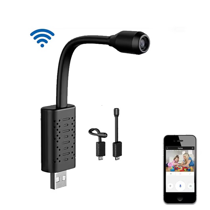 Безжична камера за наблюдение, 1800mAh, гъвкава леща 18.5см, черна