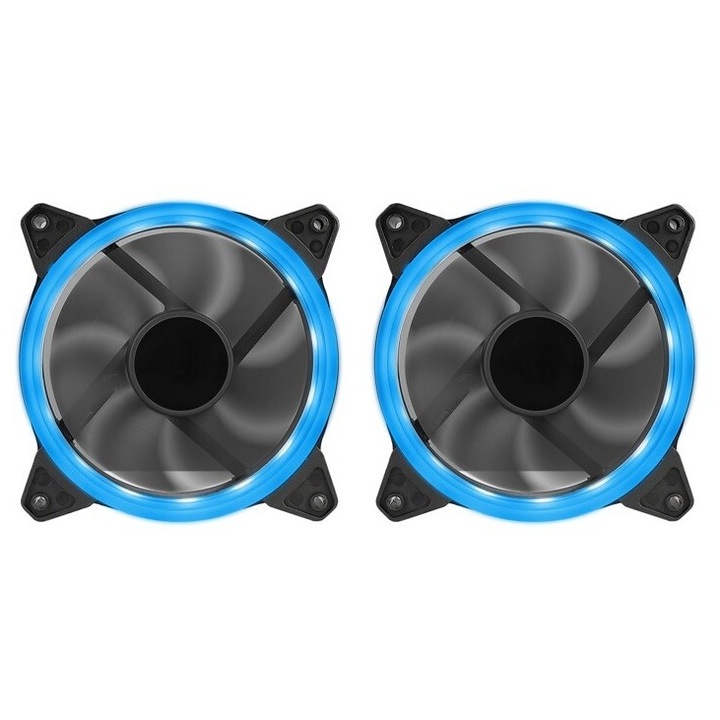 Комплект от 2 вентилатора за компютър CIT Blue Ring 16 LED 12cm 120mm 7 перки, 48.7CFM, син