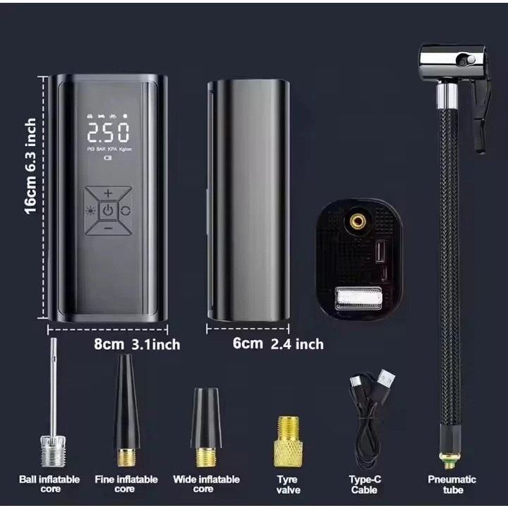 Pompa de umflat wireless 150PSI, 12V DC, cu LED, moduri multiple, port USB-C