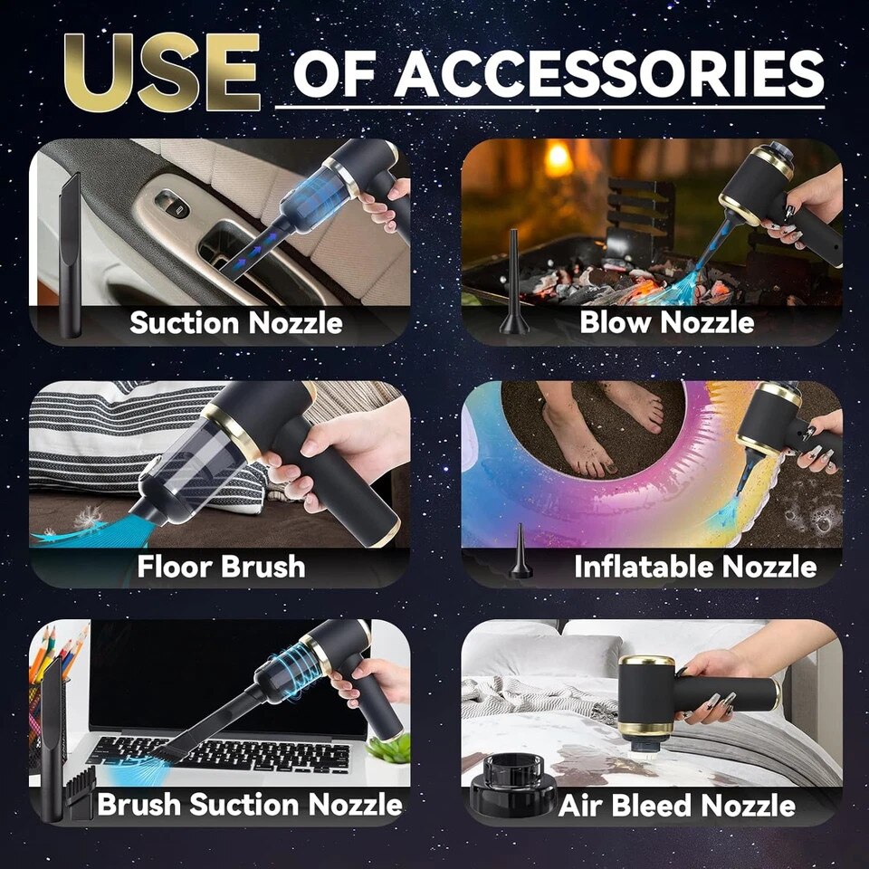 Aspirator portabil 4 in 1, 120W, 20000PA, cu filtru HEPA, accesorii multiple, fara fir, pentru curatenie auto si acasa