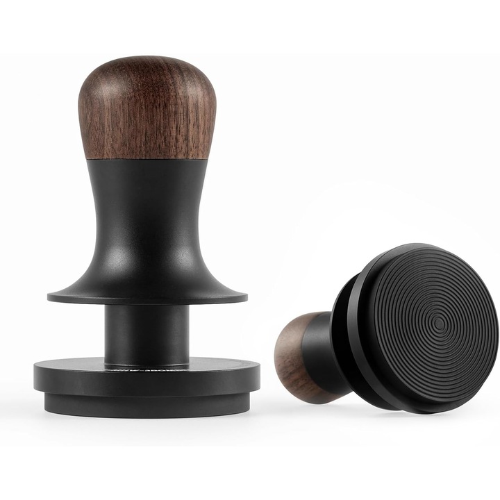 Tamper espresso calibrat cu arc triplu, 51mm, cu feedback sonor, acoperire titan negru
