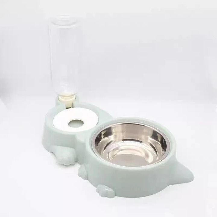 Dispenser automat pentru hrana si apa pentru animale de companie, albastru, alb, roz, set complet