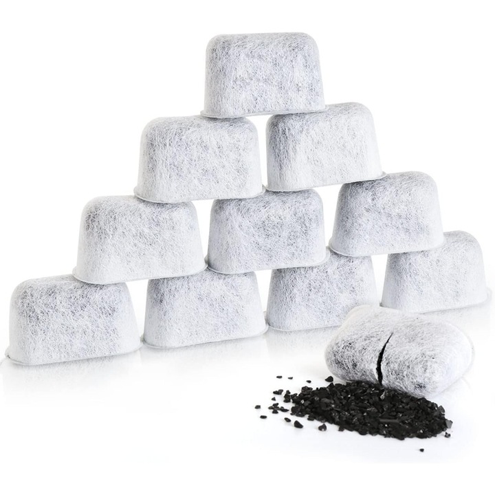 Set de 12 filtre de apa pentru aparate de cafea, carbon activ, imbunatatirea gustului cafelei, dimensiune specifica