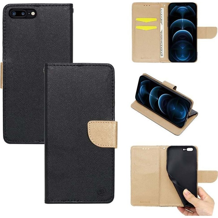 Husa telefon Sonique Trend Book, 2 compartimente pentru carduri, 1 compartiment mare pentru documente, multicolor, pentru Apple iPhone 7 Plus / iPhone 8 Plus