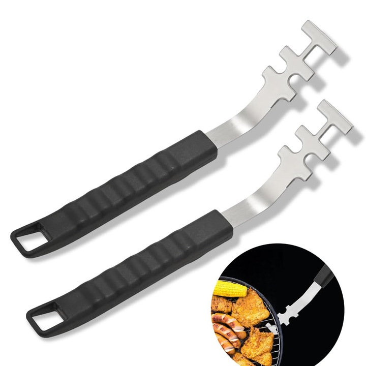 2 db rozsdamentes acél grill emelő fogantyú, hőálló, hosszú nyél 27,5 cm, rozsdamentes acél fogantyúk grillhez, univerzális BBQ eszköz kempingezéshez és grillezéshez
