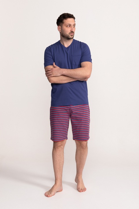 Soft & Seven BY SOFIAMAN, Pijama de bumbac cu pantaloni scurti Alec, Rosu/Bleumarin