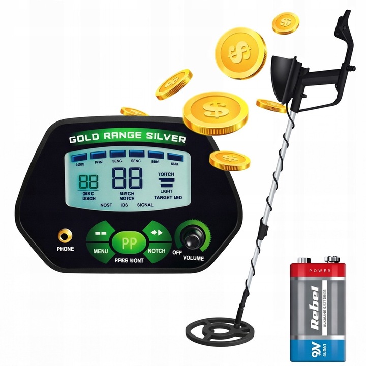 Detector de metale MD-4090, cureaua de cautare waterproof 8,5", ecran LCD, 81-106 cm, negru