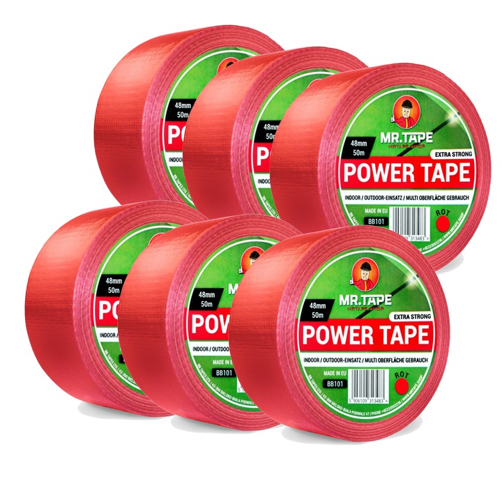 Set 6 benzi adezive DUCT, Power Tape Gaffer, ranforsate, rezistente la apa, 48 mm x 50 m