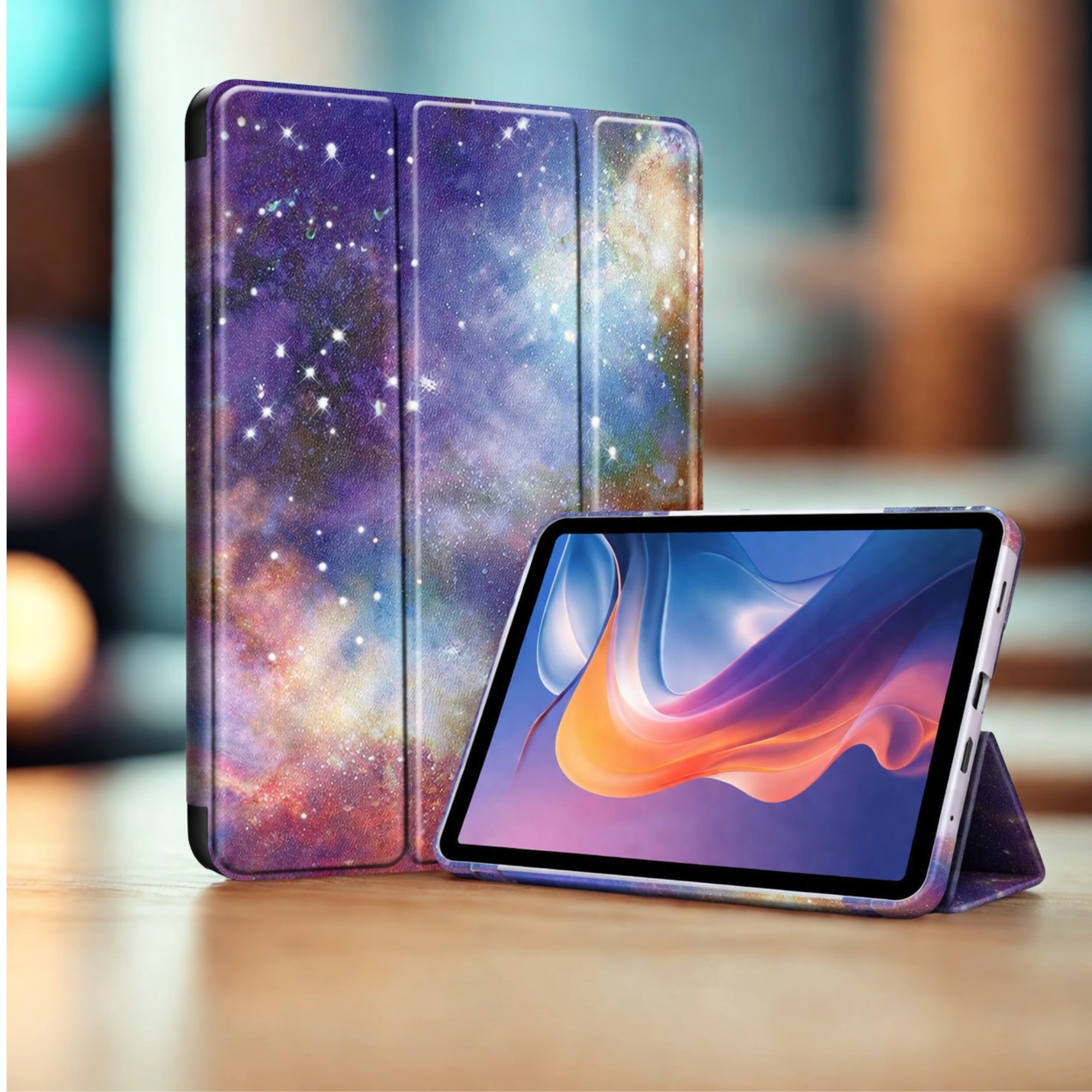 Husa tableta StandPro pentru Lenovo Idea Tab Plus 12.1, Protectie 360°, Carcasa Rigida, Piele ECO, Anti-soc si Anti-zgarieturi, Galaxie