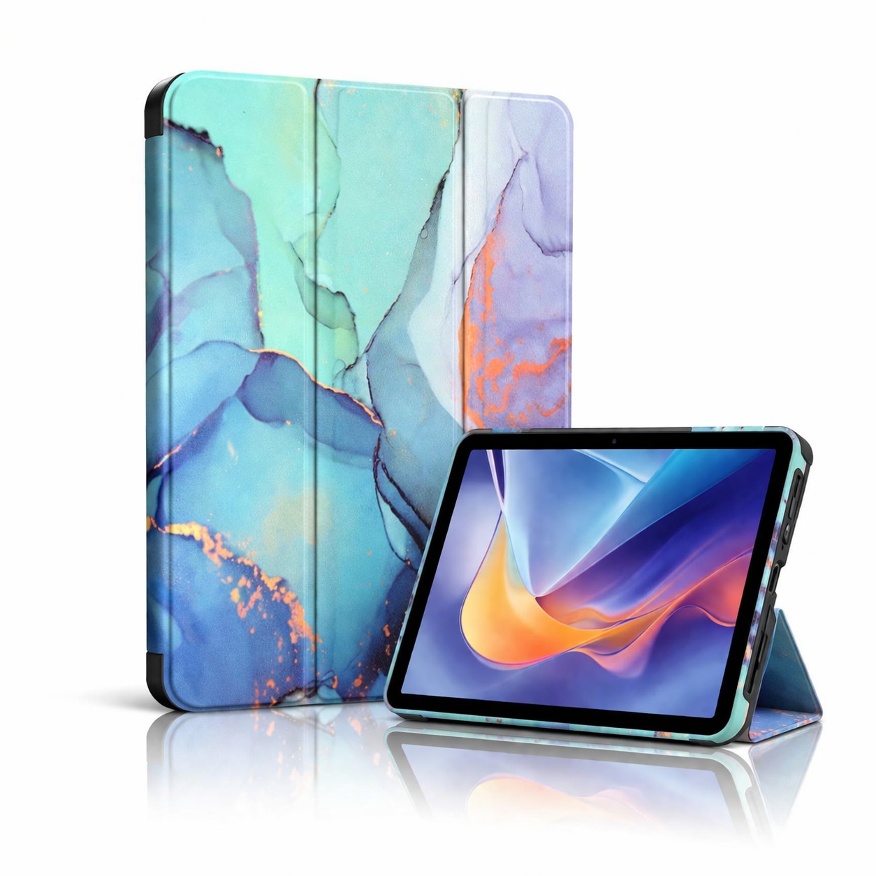 Husa tableta StandPro pentru Lenovo Idea Tab Plus 12.1, Protectie 360°, Carcasa Rigida, Piele ECO, Anti-soc si Anti-zgarieturi, Marmura