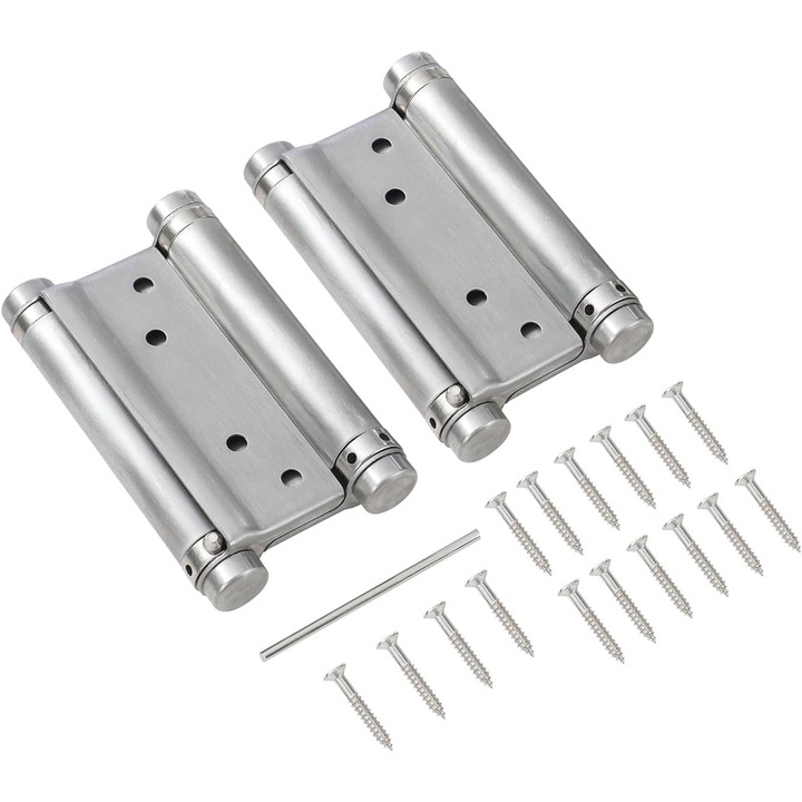 Balama dubla cu arc pentru usi/hinge 54611040, inox periat, arc ajustabil si deschidere bidirectionala, argintiu, 100 mm, 1 pereche cu suruburi