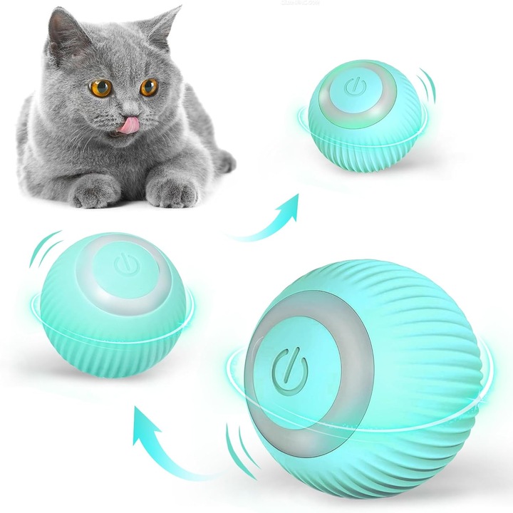 Интерактивна играчка за котки, въртяща се топка на 360 градуса, LED, USB зареждане, силикон, 7 см