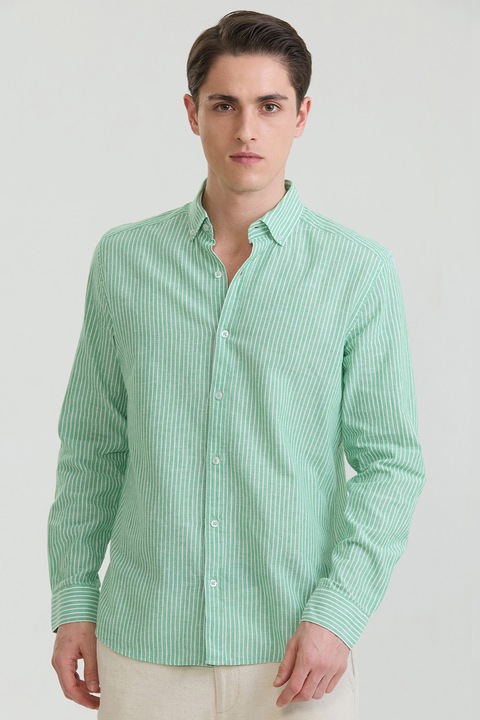 Felix Hardy, Camasa din amestec de in si bumbac cu model in dungi, Verde pal