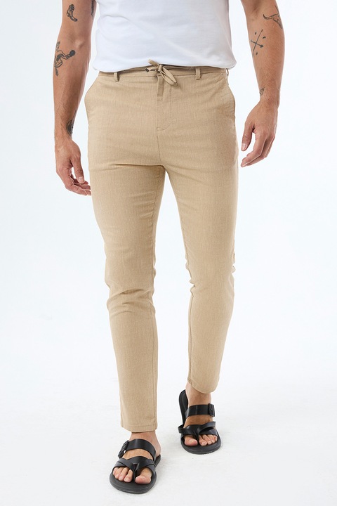 Felix Hardy, Pantaloni slim fit din amestec de bumbac si in, Bej