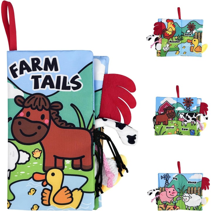 Carti interactive pentru bebelusi, set de carti din material textil, jucarii educationale, multicolor, 0-12 luni