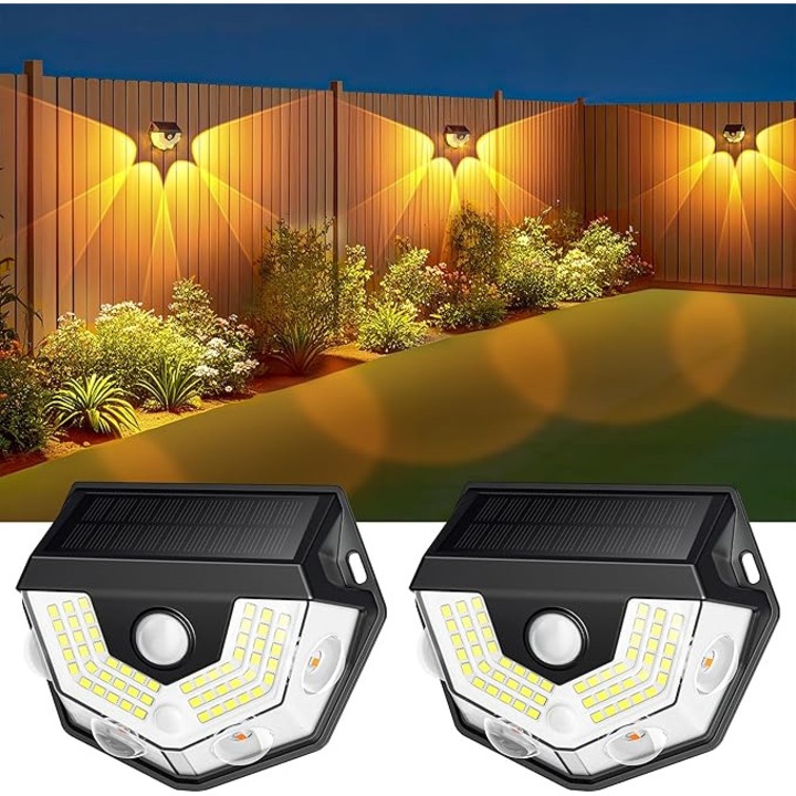 Градински соларни лампи 270 LED 2 бр. топло бяло IP65 10x12см комплект