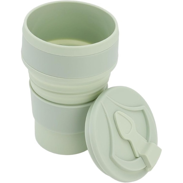 Összecsukható szilikon pohár, 500 ml, hőálló, hordozható, kék színű, 6x10 cm