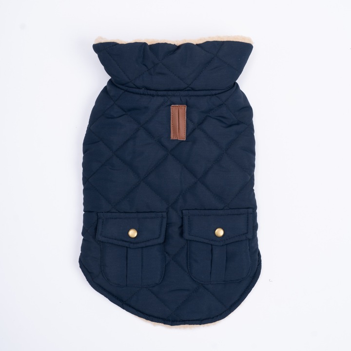 Jacheta de iarna pentru caini, albastra, M, captuseala din lana, rezistenta la vant