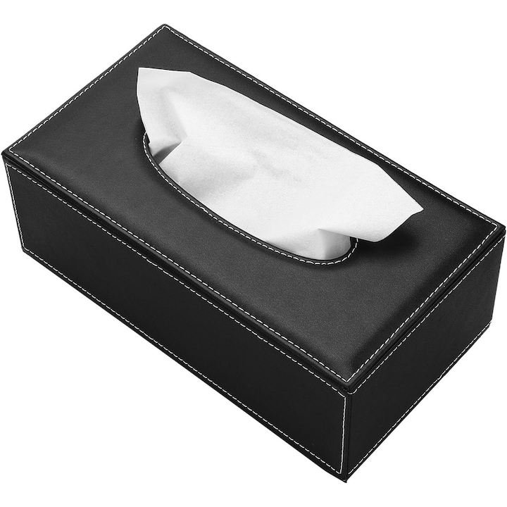 Поставка за салфетки от PU кожа, черна 22x12x8см