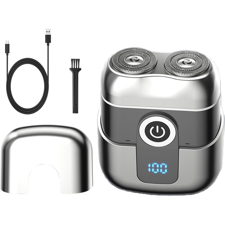 Aparat de ras electric compact, dual-head, waterproof, reincarcabil, 10x5cm