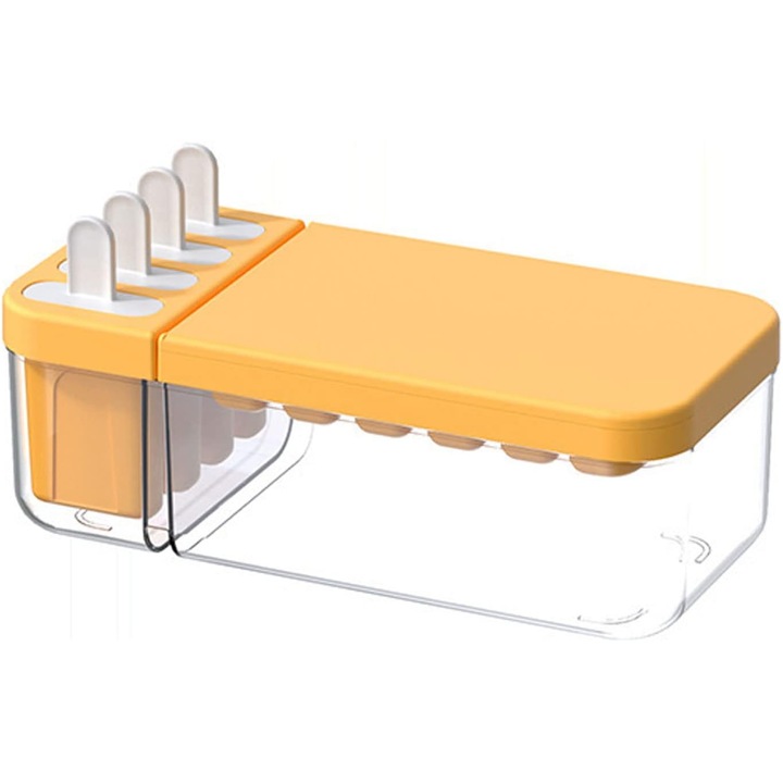 Forma cuburi de gheata 2-in-1, galben lamaie, 24 cuburi, 4 bete de gheata, cu recipient de depozitare