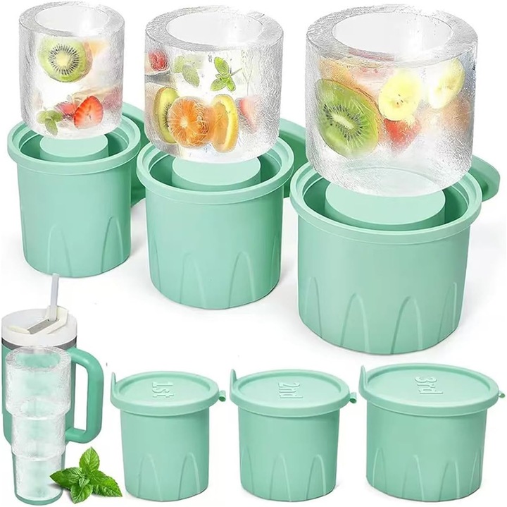 Forme cuburi de gheata, set 3 bucati, design inovator, silicon alimentar, verde, 30x12cm