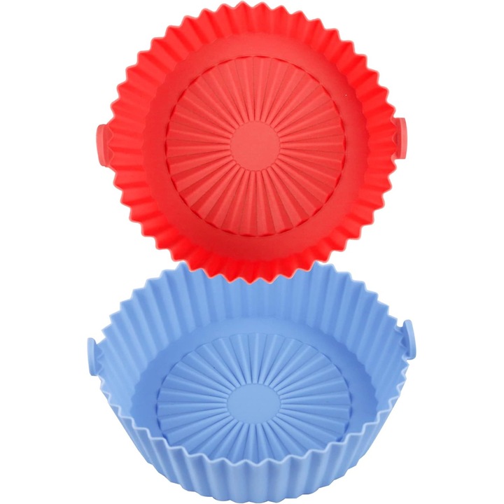 Set 2 cosuri din silicon pentru friteuze cu aer, albastru si rosu, 1-3.5 quart, dimensiuni 6.5x5.5x1.8 inch