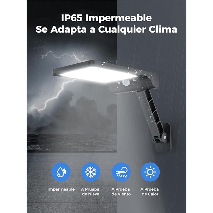 LED соларна лампа, сензор за движение, 3 режима, IP65, бяла, 2200mAh