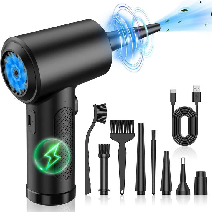 Aspirator electric pentru curatare, 3 viteze, 6000mAh, set cu 4 duze, multicolor