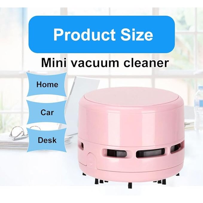Aspirator mini desktop, portabil, alimentat cu baterii, roz, set de curatare pentru birou si masina