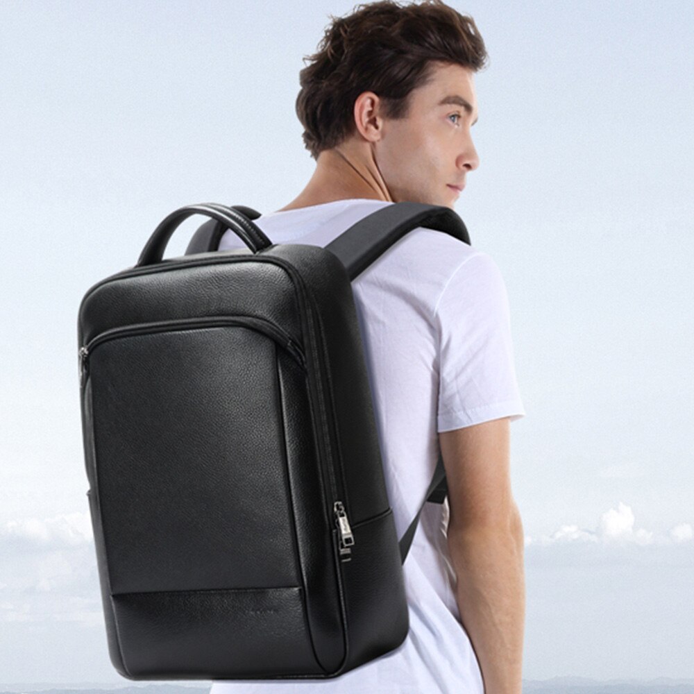 Rucsac din piele Bopai Ventus pentru laptop 15.6", negru, dimensiuni 44x32x13cm, capacitate 18.5L