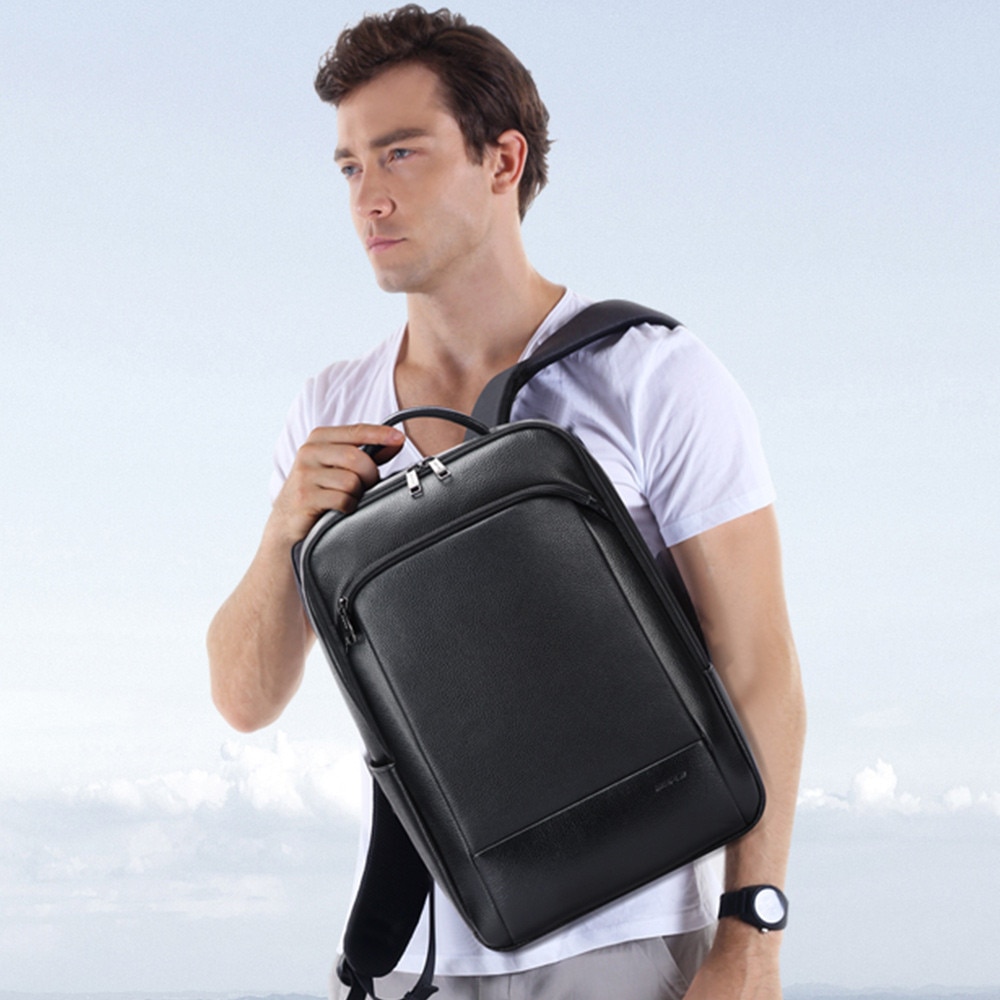 Rucsac din piele Bopai Ventus pentru laptop 15.6", negru, dimensiuni 44x32x13cm, capacitate 18.5L