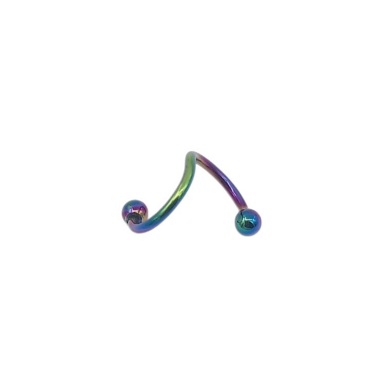 Piercing inox spirala verde mov, Rubin, 2 mm, 11 mm