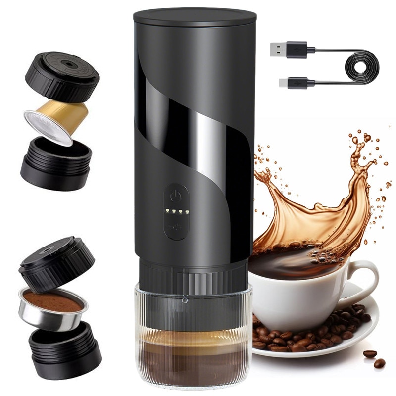 Aparat de cafea portabil 2-in-1, Aiorber, extractie la presiune inalta de 20 bari, compatibil cu cafea macinata/capsule, IPX5, filtru de cafea de 51 mm, portabil, compatibil cu Nespresso, negru
