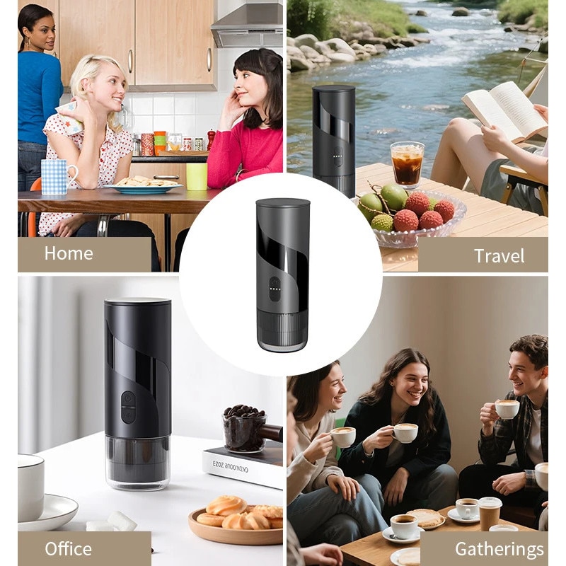 Aparat de cafea portabil 2-in-1, Aiorber, extractie la presiune inalta de 20 bari, compatibil cu cafea macinata/capsule, IPX5, filtru de cafea de 51 mm, portabil, compatibil cu Nespresso, negru