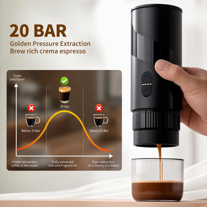 Aparat de cafea portabil 2-in-1, Aiorber, extractie la presiune inalta de 20 bari, compatibil cu cafea macinata/capsule, IPX5, filtru de cafea de 51 mm, portabil, compatibil cu Nespresso, negru