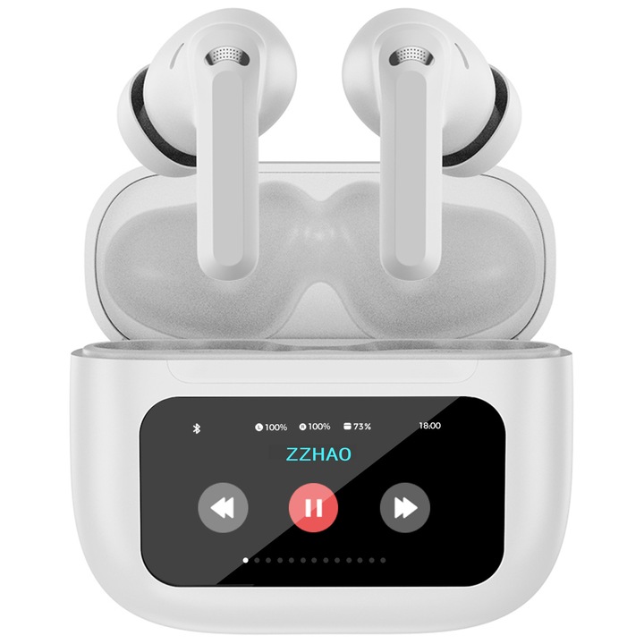 ZZHAO vezeték nélküli in-ear fülhallgató zajszűréssel, fehér, Bluetooth 5.3, 36 óra