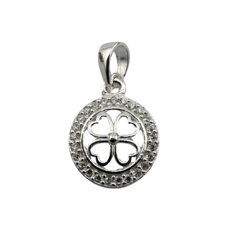 Pandantiv din Argint 925, Jolie Silver, Trifoi cu Zirconiu, Argintiu, 1x1cm