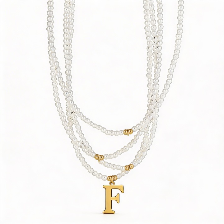 Colier din perle, Diora, litera personalizată, alb, elegant