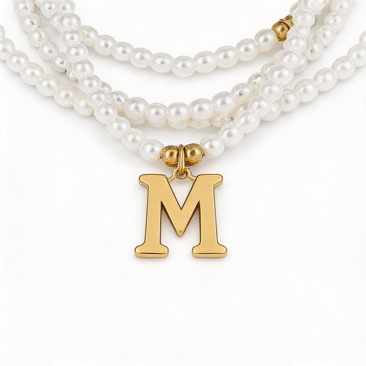 Colier din perle, Diora, litera M, alb, elegant
